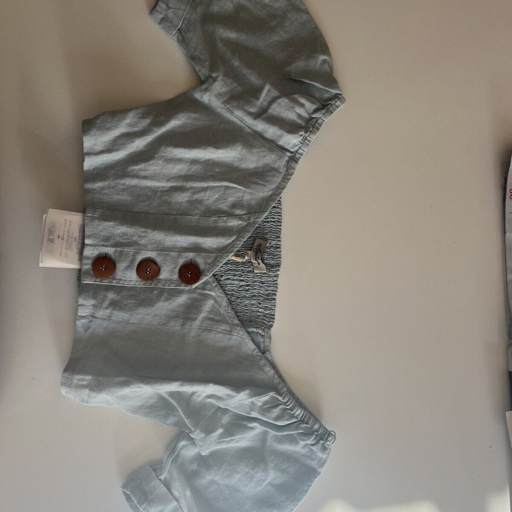 Arnhem blue linen Chloe top in skyla size 10 new with tags button deatailed crop - Picture 2 of 7